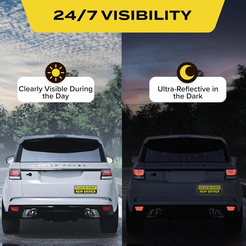 HEY-OKEY 3-Pack New Driver Magnet for Car – Metal Only (Not for Plastic/Aluminum) – Funny Please Be Patient Reflective Magnetic Bumper Sticker – Removable Rookie Safety Signs – 10 x 3.5 in - Image 5